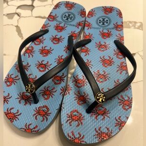 Tory Burch Blue Crab Flip Flops